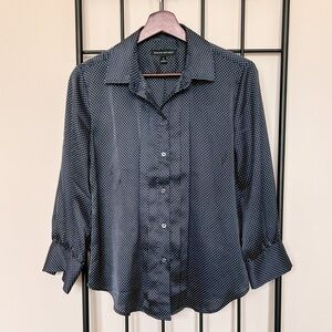 Banana Republic Satin Navy Polka Dot Blouse Sz S